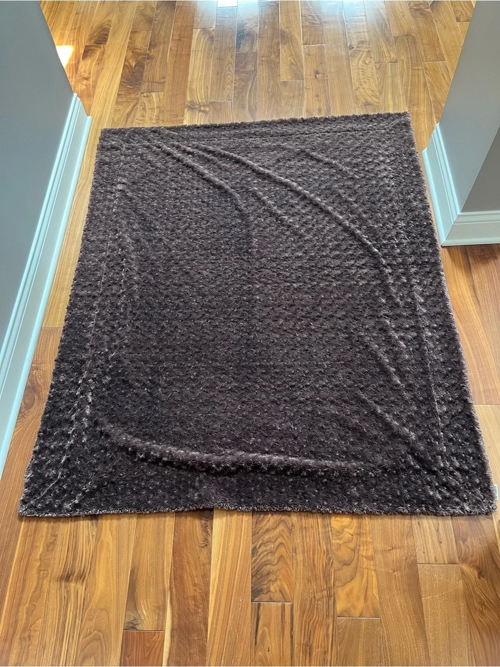 Pier 1 Imports Faux Fur Reversible Throw Blanket Mink Dark Brown 48” x 60”